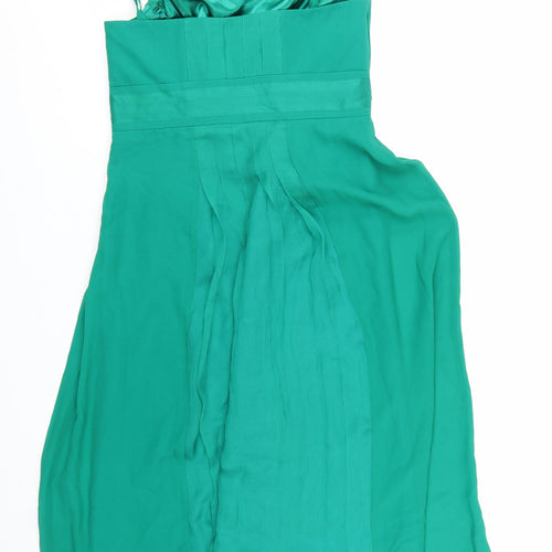 Monsoon Women Green Silk Beaded Fit & Flare Dress Size 10