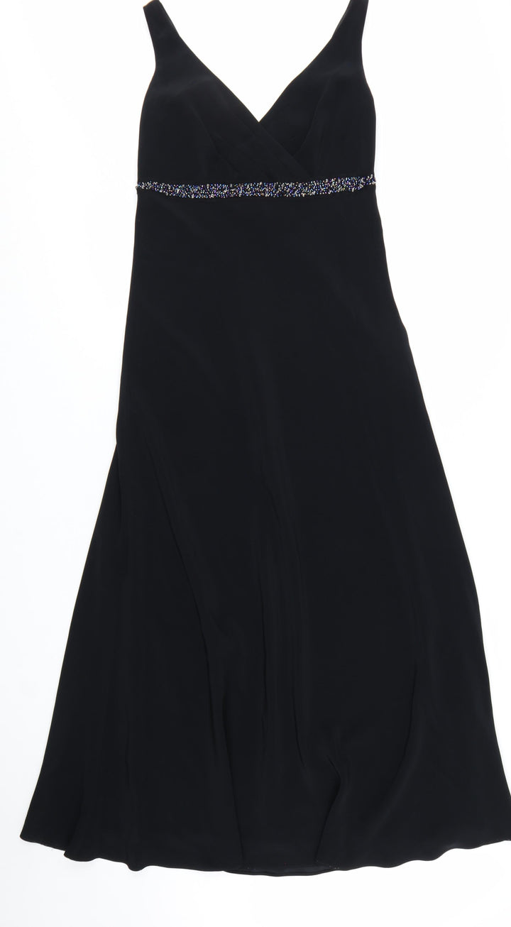 Marks and Spencer Women Black Size 10 A-Line Beaded Long Dress