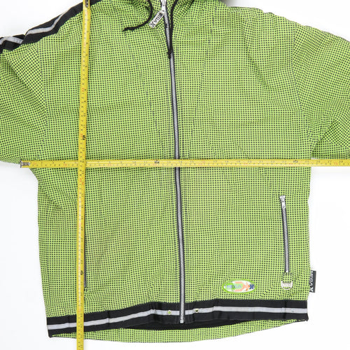 MEGA Men’s Green Hooded Windbreaker Jacket L Outdoor Zip Pockets