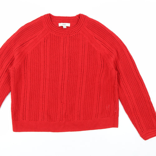 Marks and Spencer Women Red Chunky Knit Cotton Jumper Size M