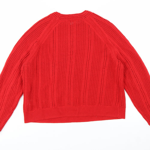 Marks and Spencer Women Red Chunky Knit Cotton Jumper Size M