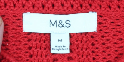Marks and Spencer Women Red Chunky Knit Cotton Jumper Size M