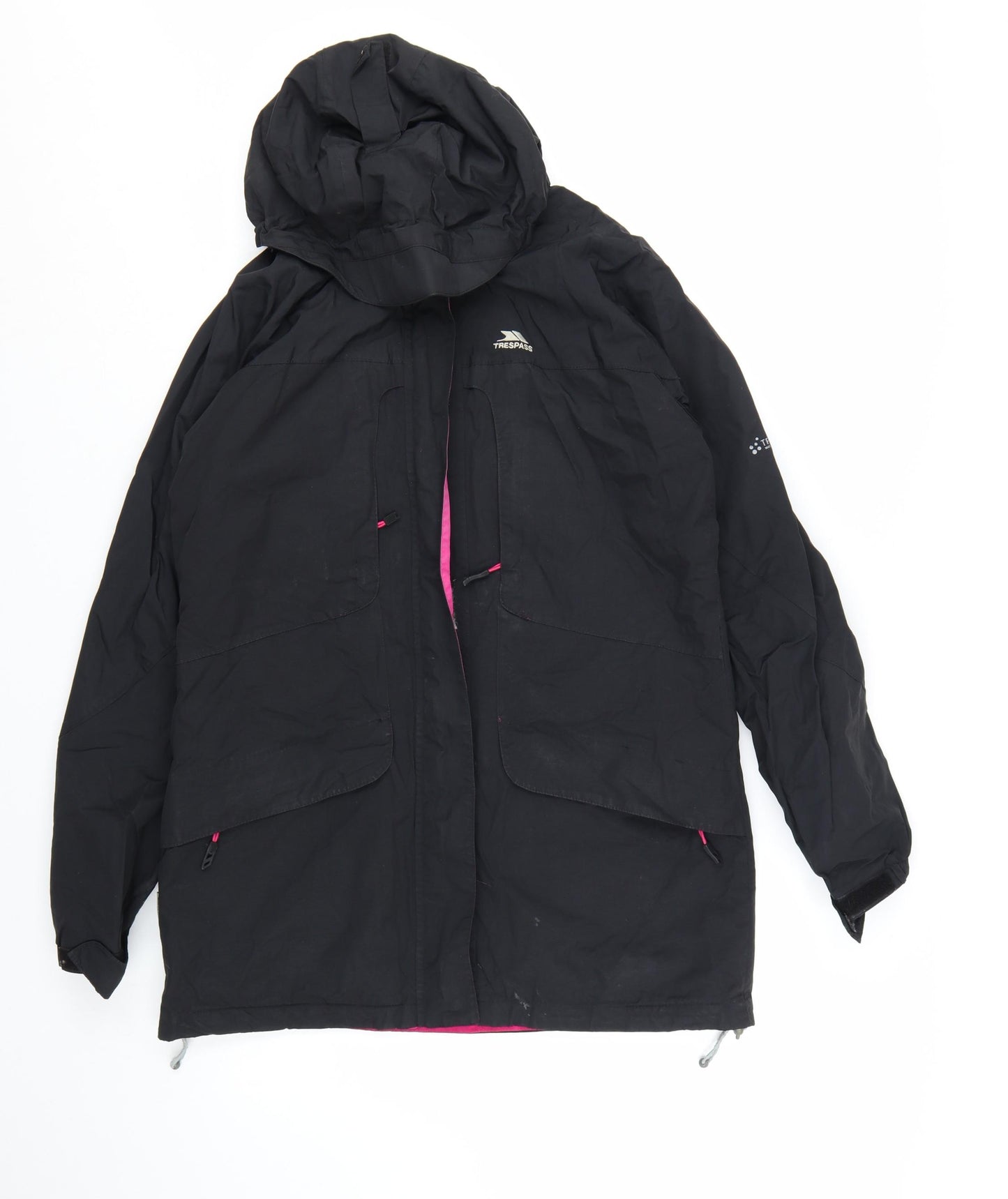Trespass Women's Black Waterproof Hooded Long Rain Coat Jacket M