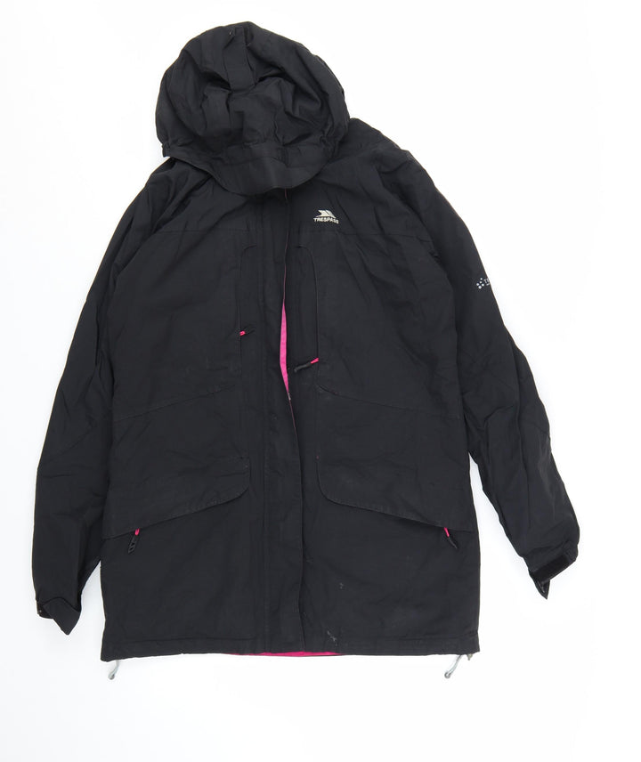 Trespass Women's Black Waterproof Hooded Long Rain Coat Jacket M