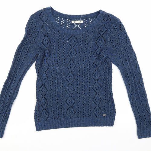 Roxy Women Blue Open-Knit Wool Blend Pullover Jumper Size L