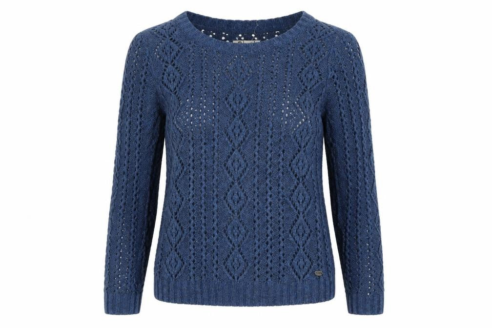 Front view of Roxy Women Blue Open-Knit Wool Blend jumper, size L