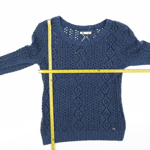 Roxy Women Blue Open-Knit Wool Blend Pullover Jumper Size L