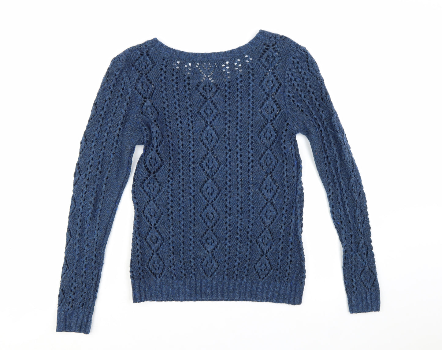 Roxy Women Blue Open-Knit Wool Blend Pullover Jumper Size L