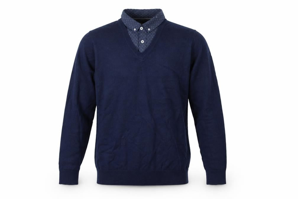 Front view of Next Men's Blue Medium V-Neck Cotton Blend jumper
