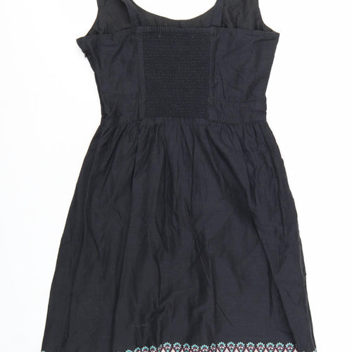 FatFace Women's Black Size 10 Sleeveless A-Line Cotton Embroidered Dress