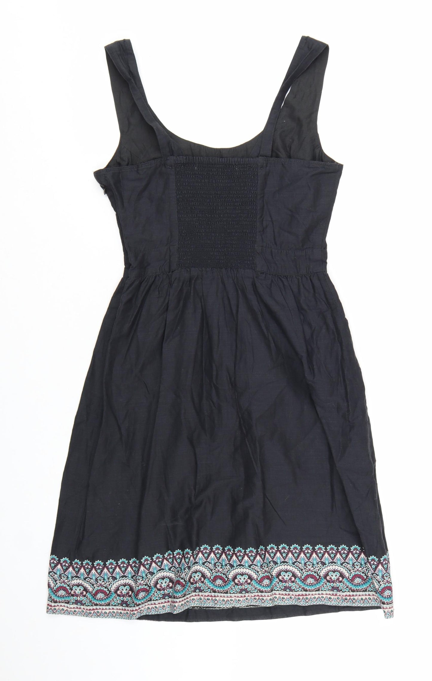FatFace Women's Black Size 10 Sleeveless A-Line Cotton Embroidered Dress