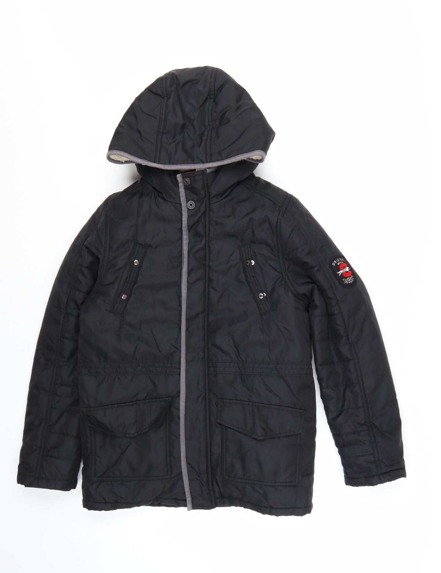 Catimini Boys Black Hooded Puffer Jacket 12 Years Winter Lined Coat
