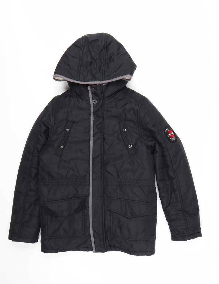 Catimini Boys Black Hooded Puffer Jacket 12 Years Winter Lined Coat