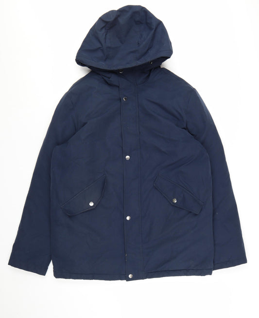 Jack & Jones Men’s Blue Hooded Parka Jacket Size L Polyester