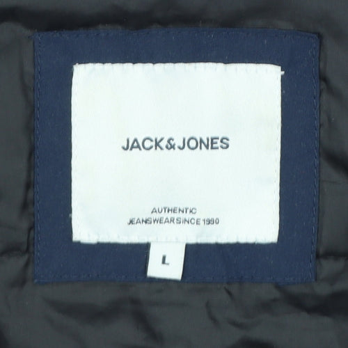 Jack & Jones Men’s Blue Hooded Parka Jacket Size L Polyester