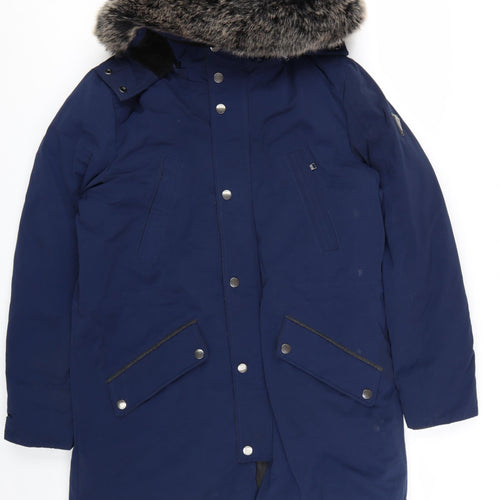 Guess Men's Blue XL Down Parka Coat with Faux Fur Hood