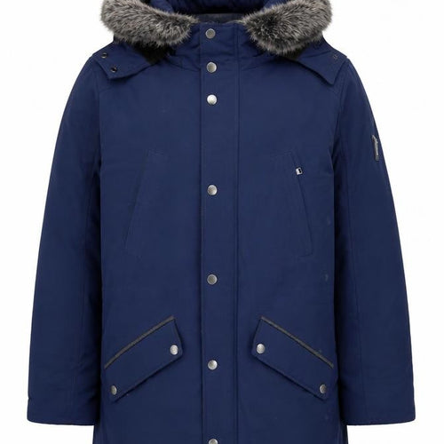 Guess Men's Blue XL Down Parka Coat with Faux Fur Hood