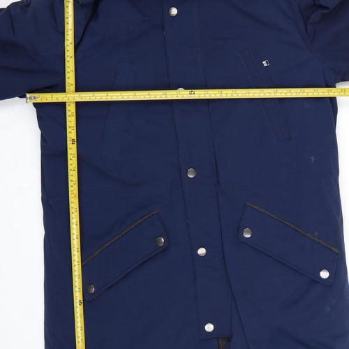 Guess Men's Blue XL Down Parka Coat with Faux Fur Hood
