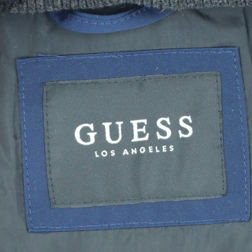 Guess Men's Blue XL Down Parka Coat with Faux Fur Hood