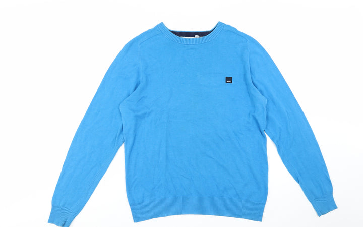 Bench Mens Blue Cotton Crew Neck Pullover Jumper Size M