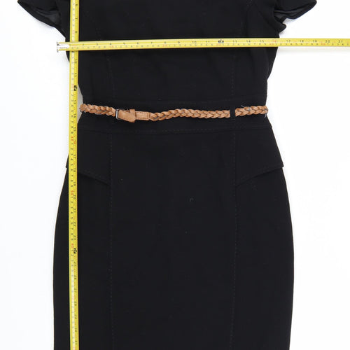 Marks and Spencer Women's Black Knee Length Sheath Dress UK 10 Short Sleeve Belted