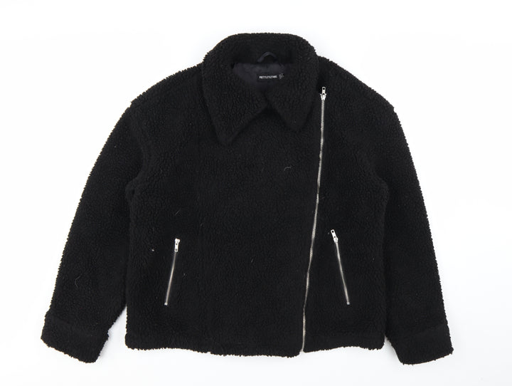 PrettyLittleThing Women Black Size 10 Biker Fleece Zip Jacket
