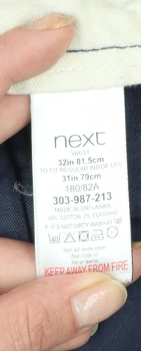 Next Men's Blue Slim Fit Chino Trousers 32R Cotton Blend