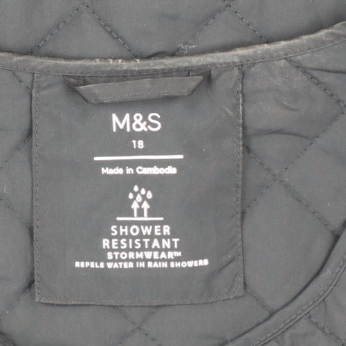 Marks and Spencer Women's Black Quilted Shower Resistant Jacket Size 18