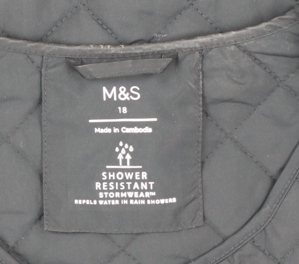 Marks and Spencer Women's Black Quilted Shower Resistant Jacket Size 18