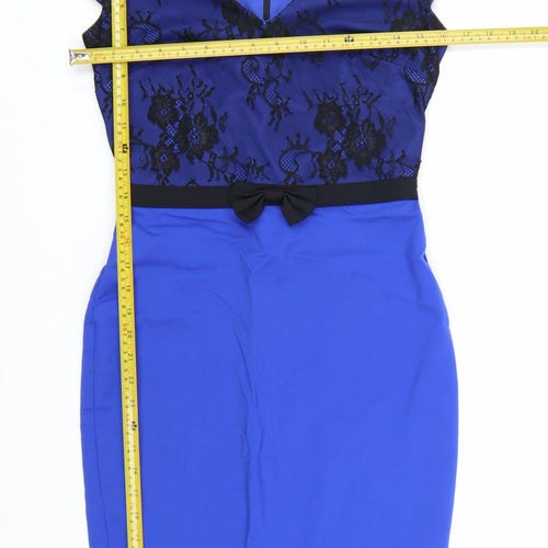 Paper Dolls Women Blue Lace Sheath Dress Size 8 Elegant V-Neck