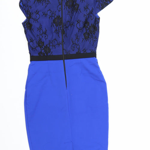 Paper Dolls Women Blue Lace Sheath Dress Size 8 Elegant V-Neck