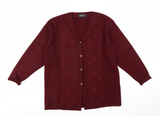 Paramour Women’s Red Embroidered Knit Button Cardigan M