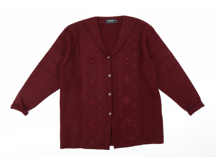 Paramour Women’s Red Embroidered Knit Button Cardigan M