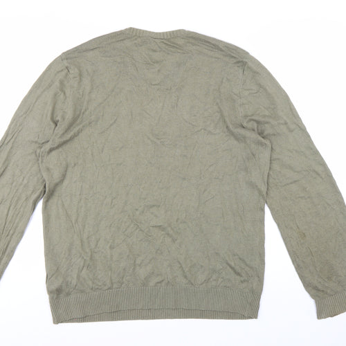 Hollister Men’s Green V-Neck Cotton Blend Pullover Jumper XL
