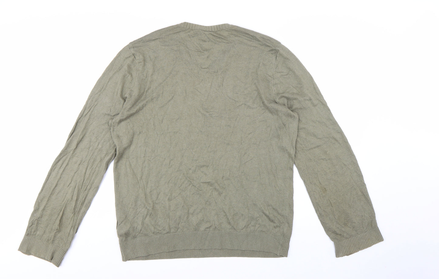 Hollister Men’s Green V-Neck Cotton Blend Pullover Jumper XL