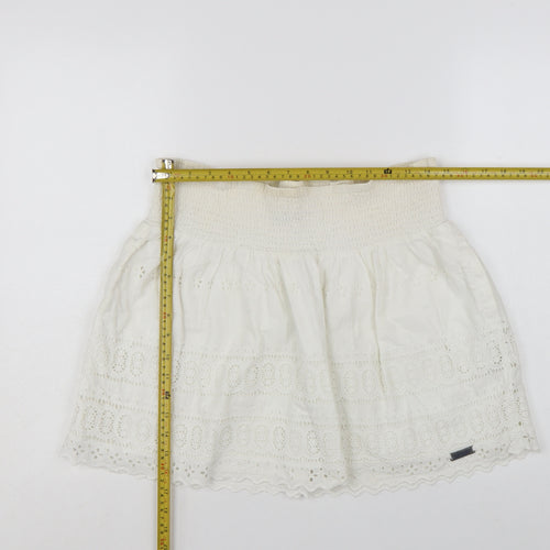 Superdry Women Ivory Cotton A-Line Broderie Short Skirt M