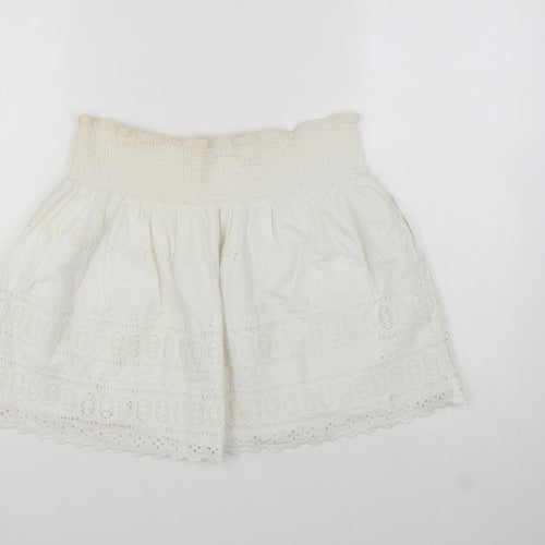 Superdry Women Ivory Cotton A-Line Broderie Short Skirt M