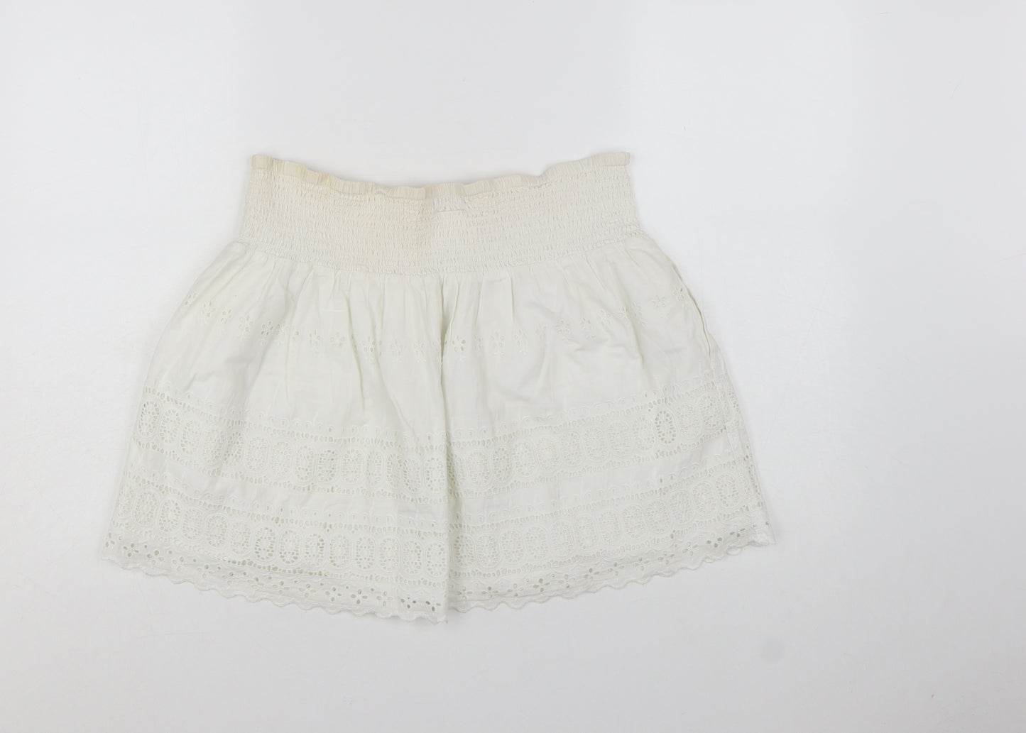Superdry Women Ivory Cotton A-Line Broderie Short Skirt M