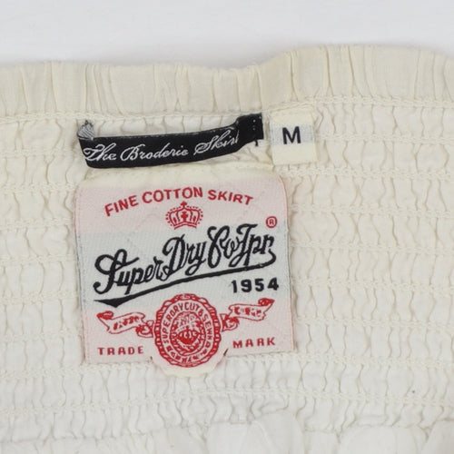 Superdry Women Ivory Cotton A-Line Broderie Short Skirt M