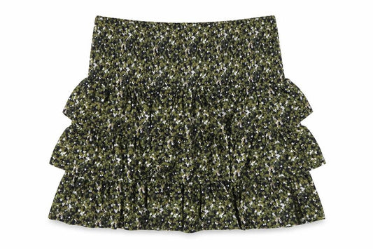 Front view of Michael Kors women’s green floral peasant short skirt m