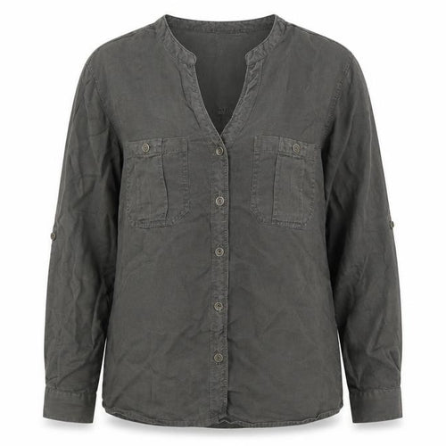 Fame Forever Womens Brown V-Neck Long Sleeve Button-Up Shirt XS
