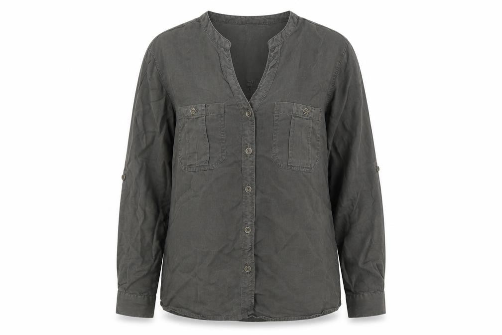Fame Forever Womens Brown V-Neck Long Sleeve Button-Up Shirt XS