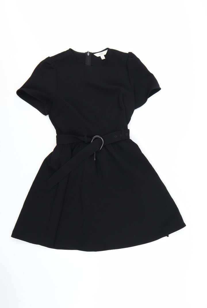 Marks and Spencer Womens Black Size 8 A-Line Belted Short Dress