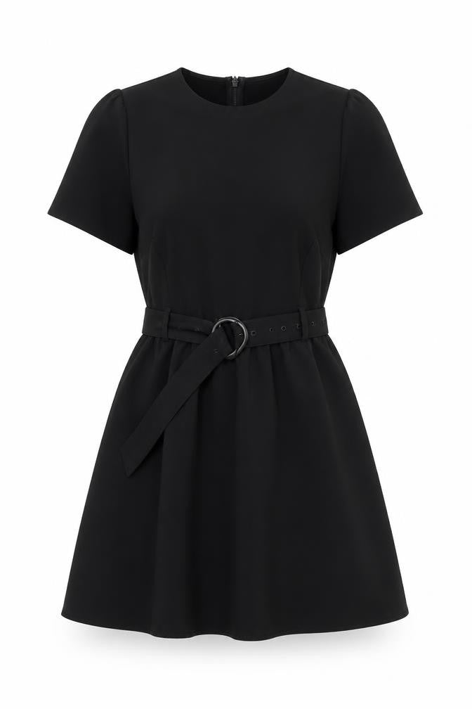 Marks and Spencer Womens Black Size 8 A-Line Belted Short Dress