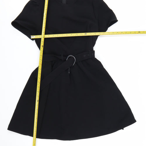 Marks and Spencer Womens Black Size 8 A-Line Belted Short Dress