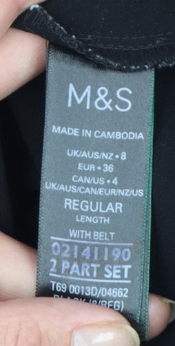Marks and Spencer Womens Black Size 8 A-Line Belted Short Dress