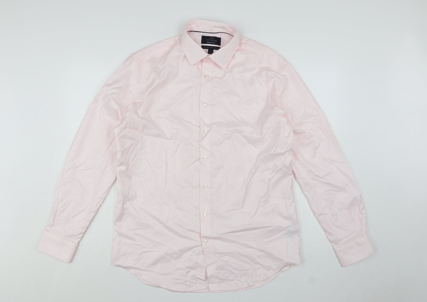Marks and Spencer Men Pink Regular Fit 16in Collared Dress Shirt
