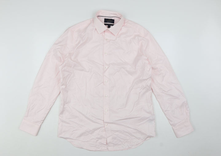 Marks and Spencer Men Pink Regular Fit 16in Collared Dress Shirt