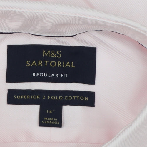 Marks and Spencer Men Pink Regular Fit 16in Collared Dress Shirt