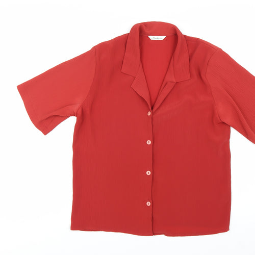 Berkertex Women Red Short Sleeve Collared Button Blouse Size 14